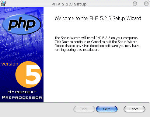 Ekran powitalny instalacji PHP